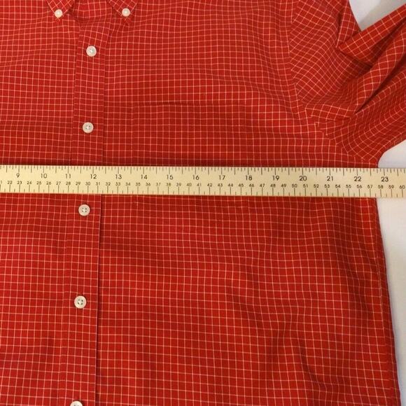 L.L. Bean Men’s M Red White Check Shirt Cotton Button Up Long Sleeve - Picture 6 of 10